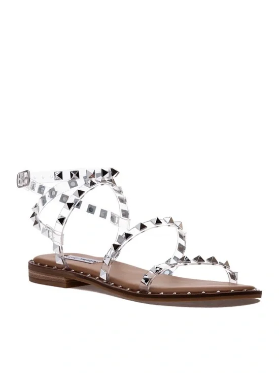 Steve Madden Clear Studded Strappy Sandal with Brown Sole