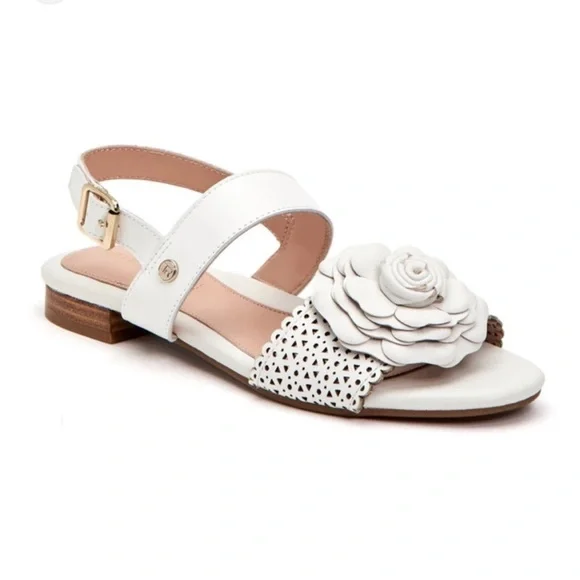 Taryn Rose Virginia Sandal Rose Rosette Leather Shoe White Arch Support 6.5 NEW
