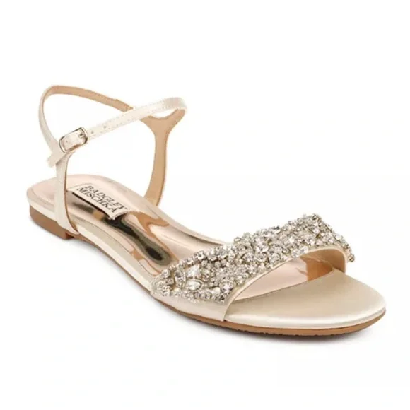 Badgley Mischka Pearl Gold Jeweled Ankle-Strap Sandals