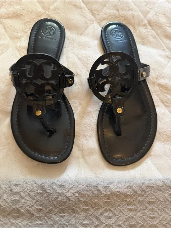 Tory Burch Black Logo Jelly Thong Sandals