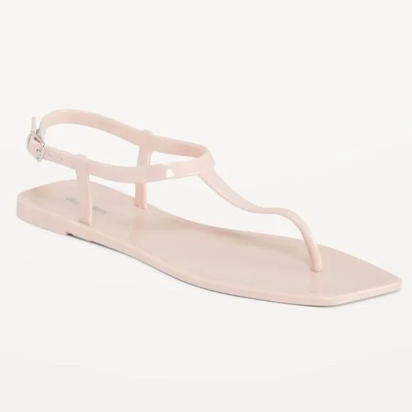 NWT Old Navy Pink Opaque Jelly T-Strap Sandals 8