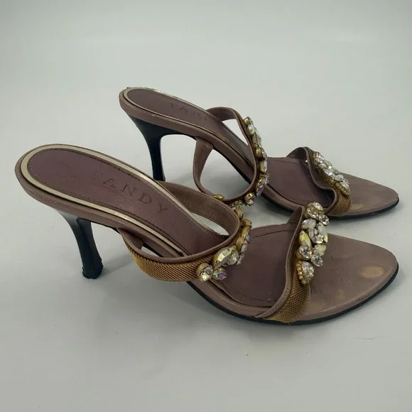 Tandy Stiletto Heel Sandals Womens Size 15 Bronze Embellished Open Toe Partywear