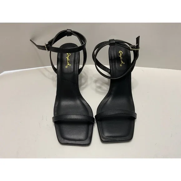 Qupid Anessa-01 Black Strappy Square Toe Stiletto Heel Sandals Womens Size 6 NEW