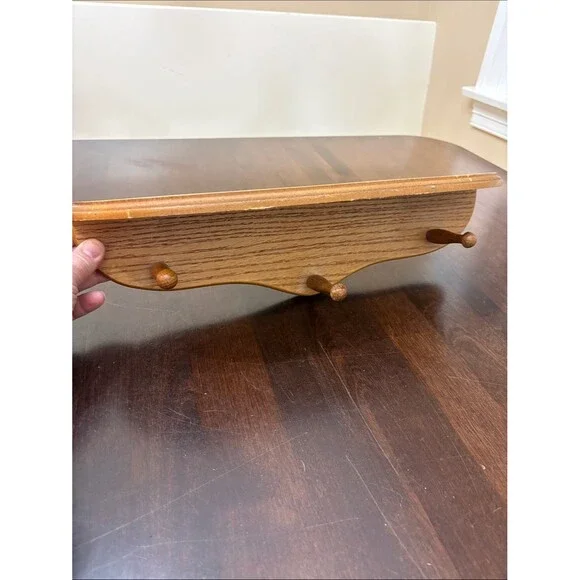 Wall Shelf with Three Pegs - Light Oak