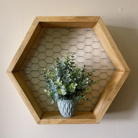 Handmade Hexagon Shelf with Wire Backing - Perfect for Pla