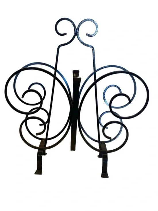 Elegant Black Vintage Wrought Iron Magazine Stand. Butterfly Design.
