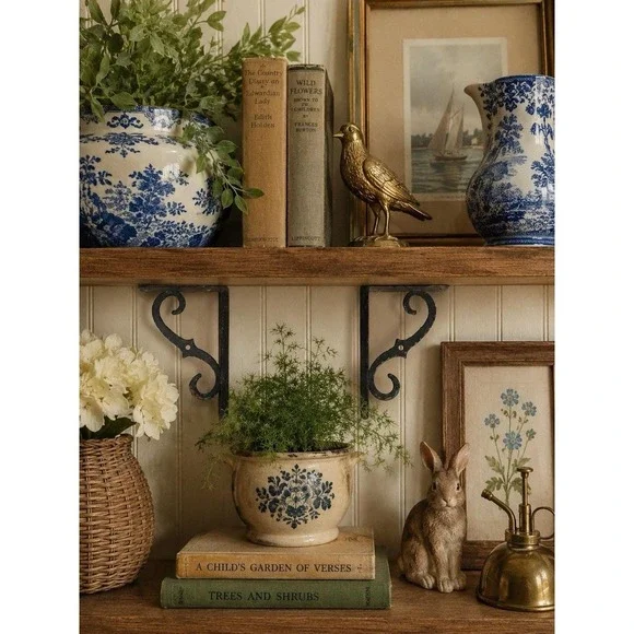 Italian Wrought Iron Wall Shelf Brackets Pair 6