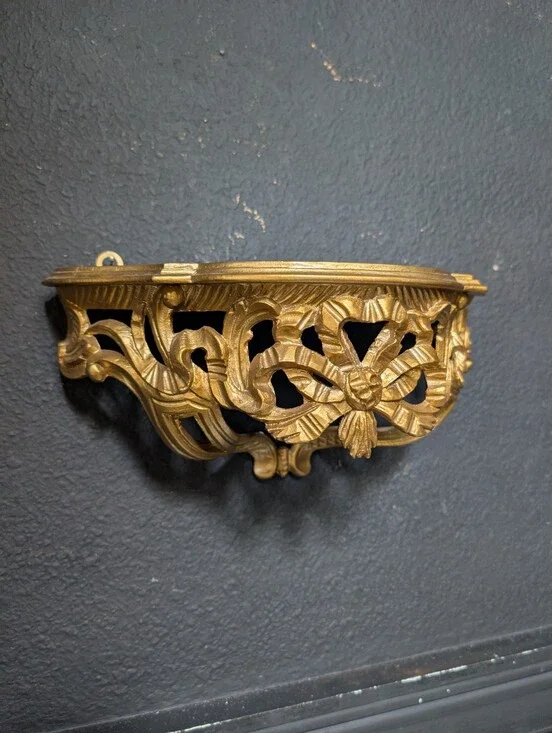 Vintage Italian Gold Hanging Wall Shelf Console Scrolling Acanthus Gold Plastic