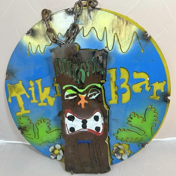 Tiki Beach‎ Bar Tiki Hut Drink Sign 3-D Metal Wall Art  10x10 Handmade