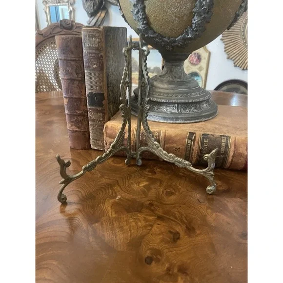 Vtg Lg Ornate Brass Scroll Folding Easel Plate Picture Art Stand 8