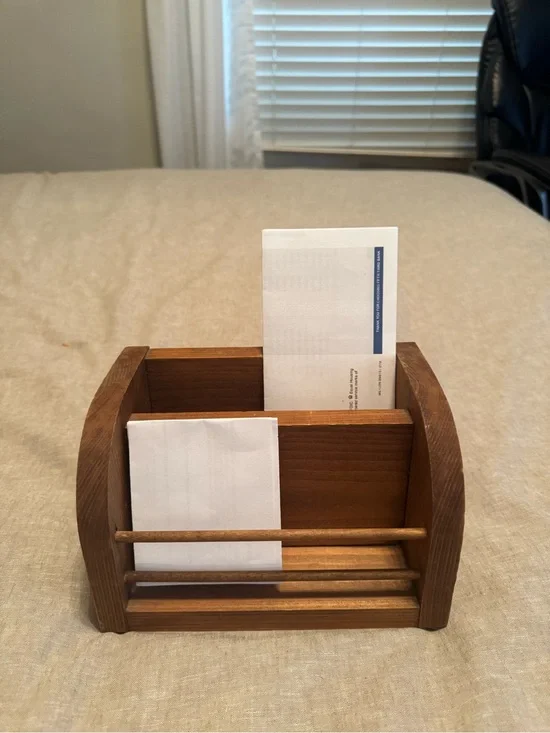 Vintage Brown Wooden Wall / Counter Mail Organizer