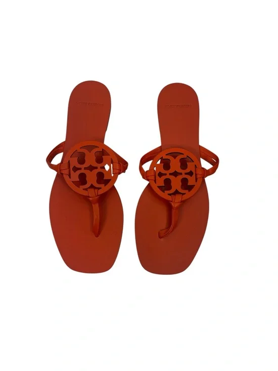 Tory Burch Miller Orange Leather Logo Thong Sandals Flip Flops Women’s 7.5