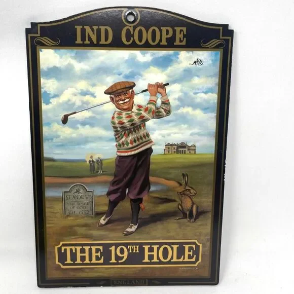 Golf Wall Decor THE 19th HOLE Plaque Pub World Collectibles England Golfer 11x8