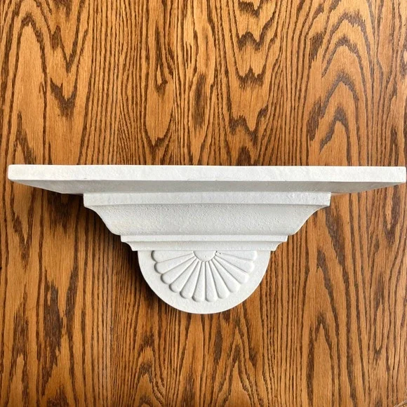Vintage White Corbel Floating Wall Shelf Scallop Shell Architectural Ledge Decor