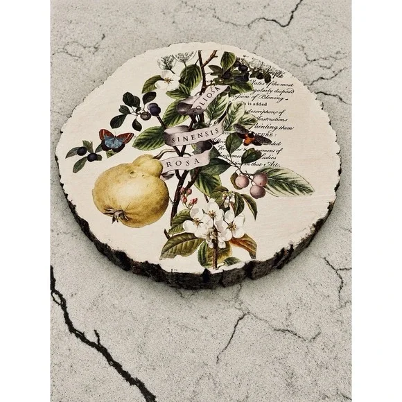 Decorative Round Wooden Stump Plaque. Great As A shelf sitter Or In  An Easel.