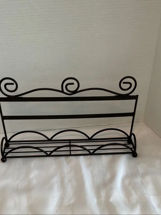 Decorative Brown Metal Wall Rack with Scroll Design