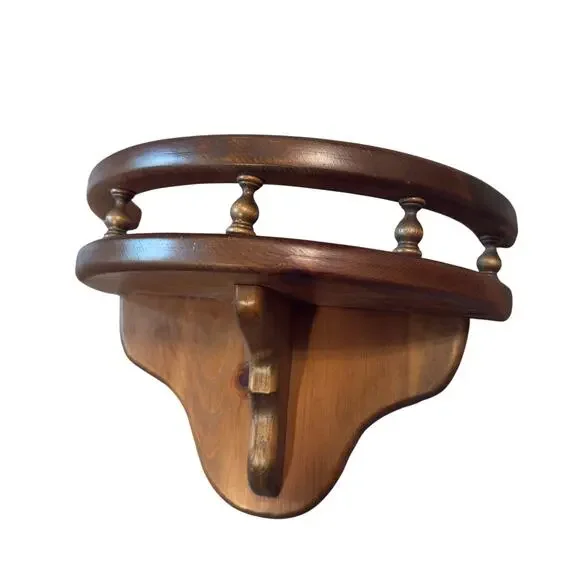 VTG Half Round Wall Hanging Wood Spindle Ledge Juliet Balcony Shelf 10.5