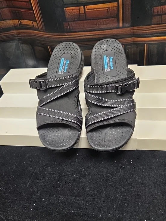 Skechers Women's Black Slip-On Strappy Slide Sandals