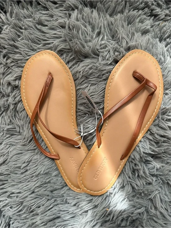 Old Navy Women's Tan Footbed Sandals with Brown Straps