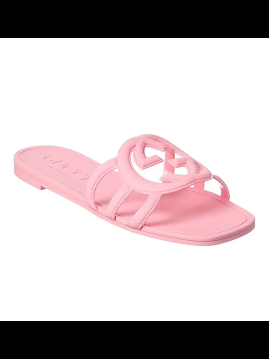 Gucci Pink Rubber Logo Slide Sandal