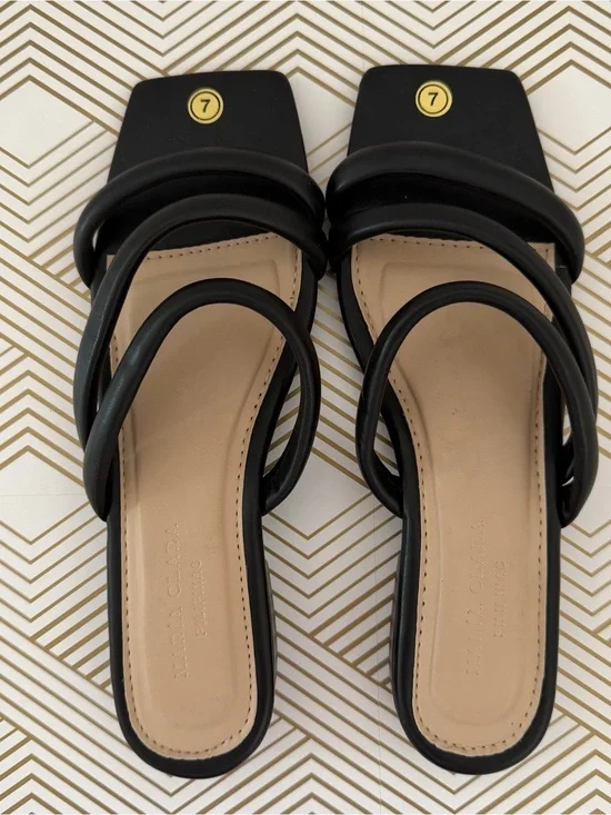 Black Triple-Strap Slide Women’s Sandals - Comfortable Everyday Style Size 7