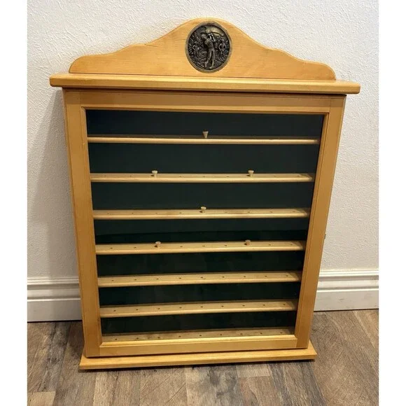 Solid Wood 63-Golf Ball Display Case Cabinet with Logo Souvenir Collection