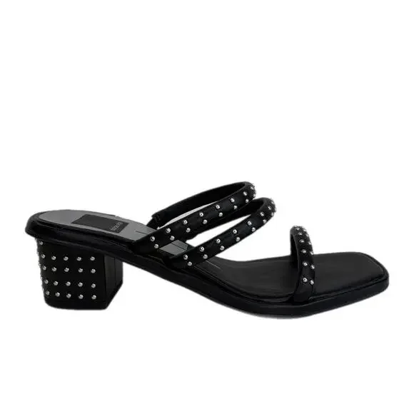 Dolce Vita Studded Black Slip On Square Toe Heeled Sandals - Women's Size 6.5