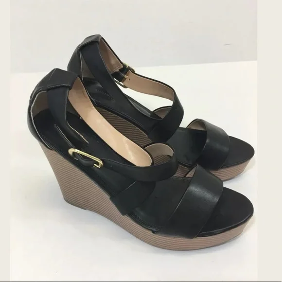 Banana Republic Sandals 10 Black Wedge Platform Leather