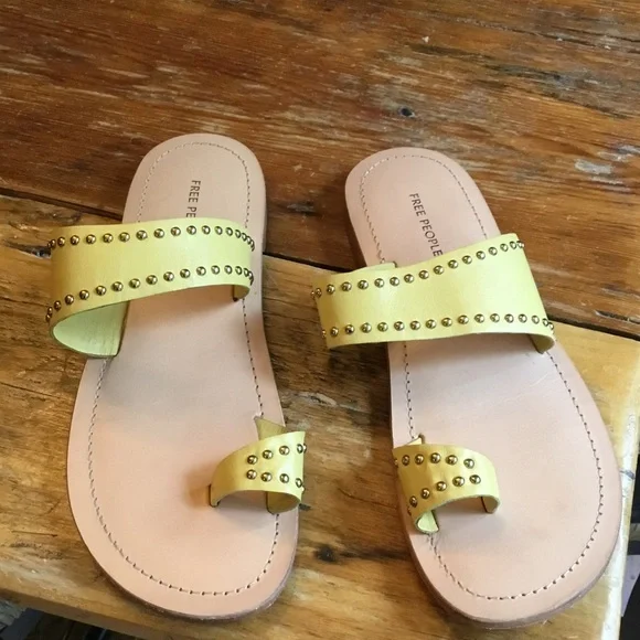 Free People Yellow Double-Stud Slide Sandals