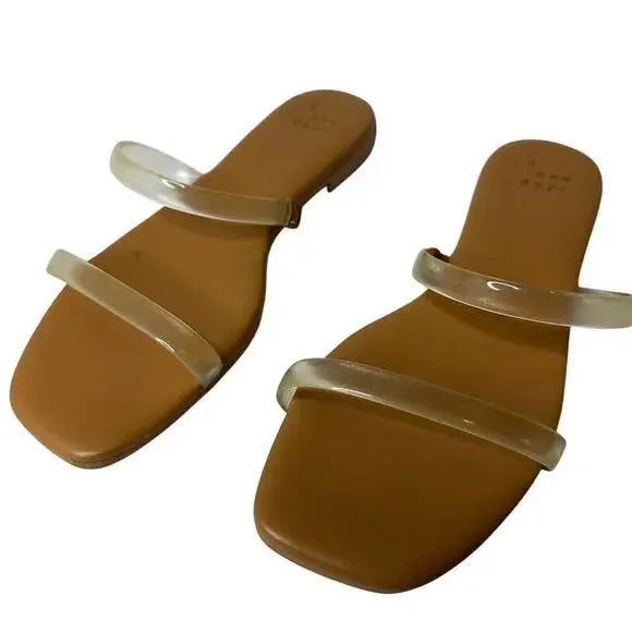 Vacation Size 6 Winnie Clear Nude Skinny Strap Flat Slide Sandals Summer Casual