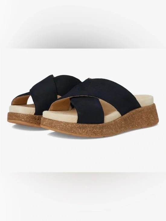 Dansko Bridget Platform Wedge Slide Sandal in Black Size 38/7-7.5