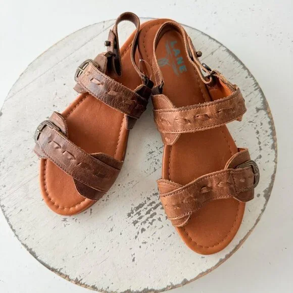 Lane Boots WHISPERWEAVE Western Sandals Brown Cowgirl Slip on Buckle Flats 11
