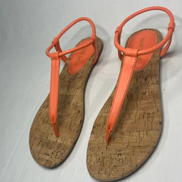 Nine West Bassie Coral Orange Sandals Minimalist Design Size 6.5