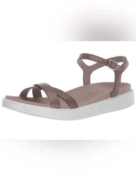 ECCO Comfort Leather Yuma Ankle Cross Strap Strappy Sandal Gray Taupe 38 7 7.5