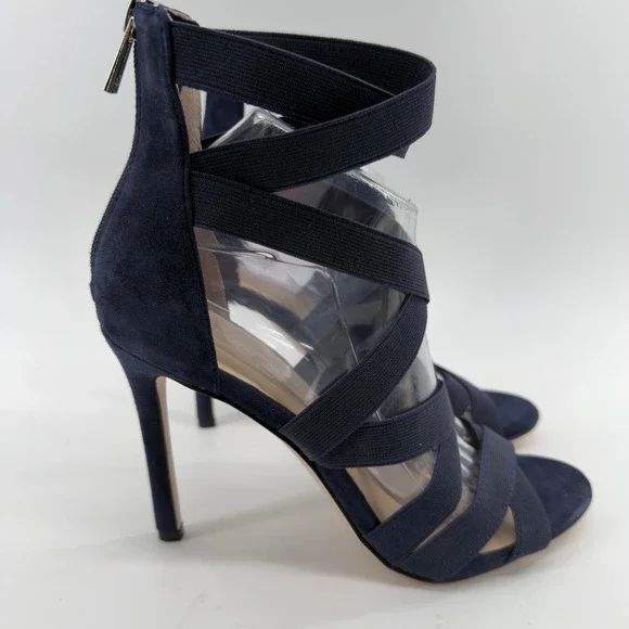 Jessica Simpson Jyra Navy Blue Suede Elastic Strappy Stiletto Heels 9.5M