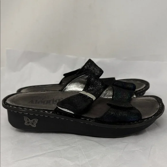 Alegria Karmen Black Shimmer Comfort Slides Iridescent Y2K Fairycore Sandals 7