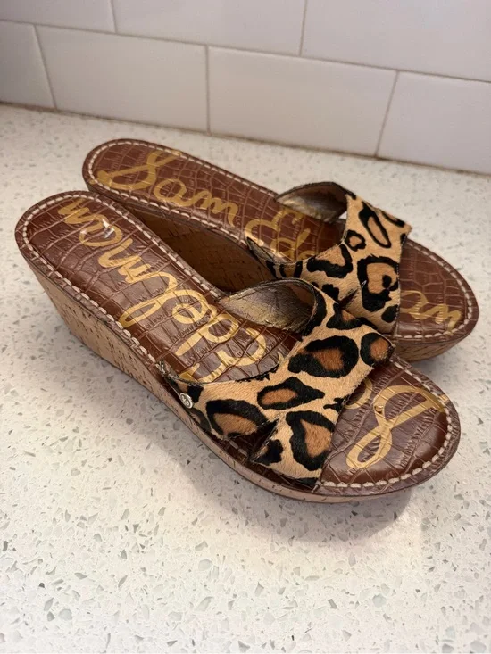 Sam Edelman Reid Wedge Sandals Chunky Platform Cheetah Y2K Women’s Leather 7.5