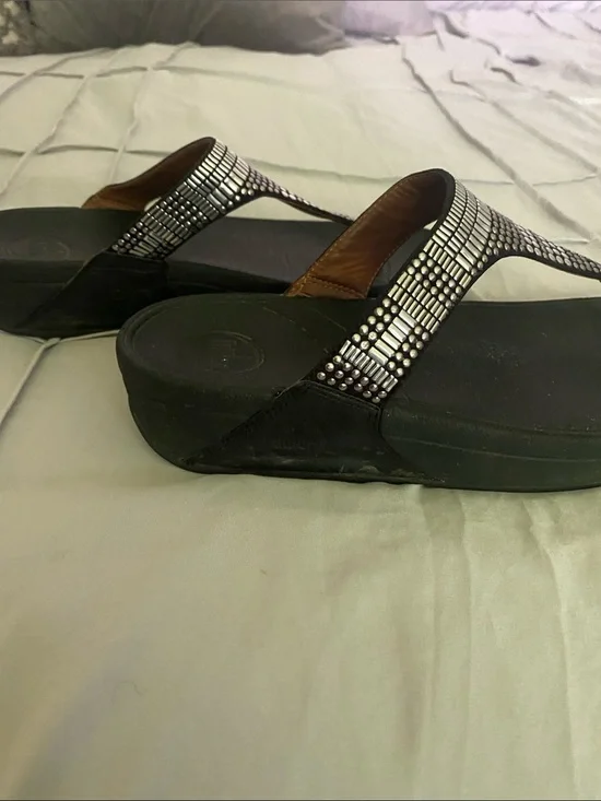 FitFlop Black Flip Flop Sandals with Silver Studded Straps