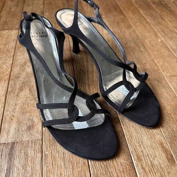 Stuart Weitzman Strappy Sandal Womens 10 N Strappy Kitten Heel Black‎ Y2K Formal