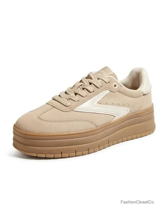 Women's Platform Sneakers Gum Sole Suede Casual Classic Retro Lace Up Rubber
