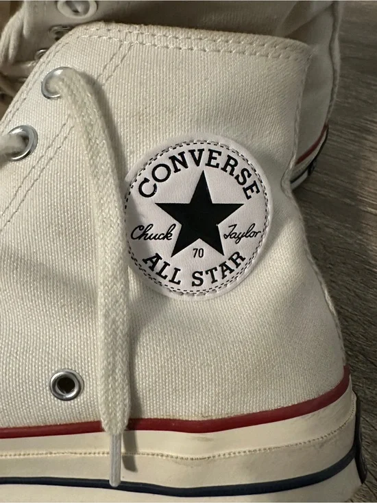 Converse Chuck 70 High Top Sneakers in Cream with Red & Blue Trim