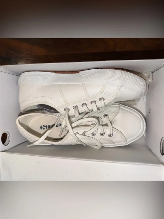 Superga White Leather Low-Top Lace-Up Sneakers for Women