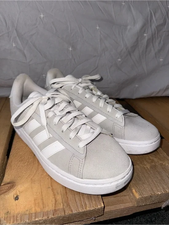 adidas Light Gray Suede Sneakers with White Stripes
