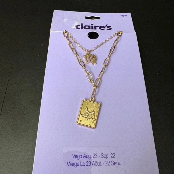 NWT Claires Gold‎ Virgo Zodiac Layered Set of 2 Necklaces Aug Sept Gift