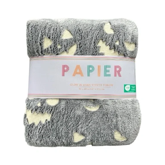 Papier NEW Glow in the Dark Velvet Throw Eyes Mouth Halloween 50 x 60 Polyester
