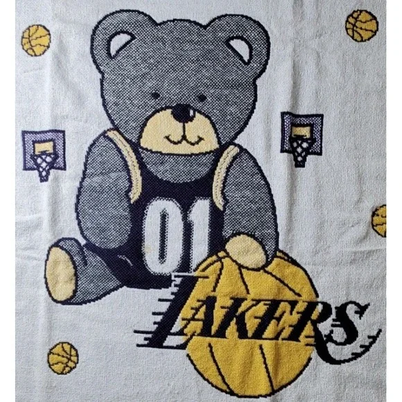 Vintage 90's Los Angeles‎ Lakers Teddy Bear Baby Blanket Northwest Company NBA