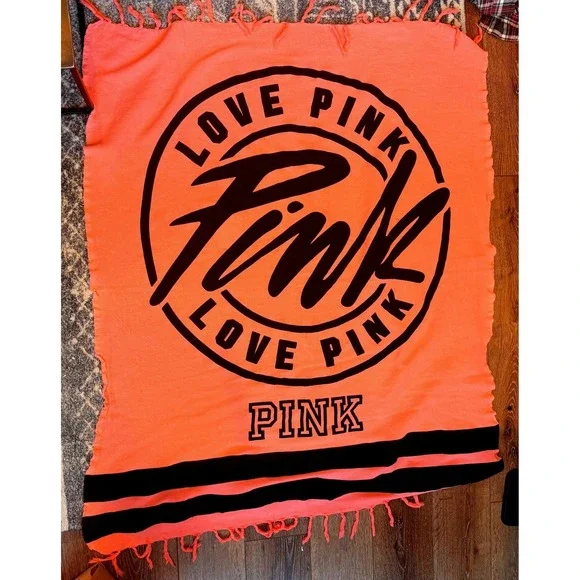 Victoria's Secret PINK Fringed Beach Towel Throw Blanket XL Neon Pink RARE Y2k