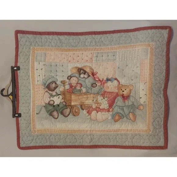 Vintage Handmade Reversible Baby Crib Quilt Blanket Embroidered Approx. 30×40
