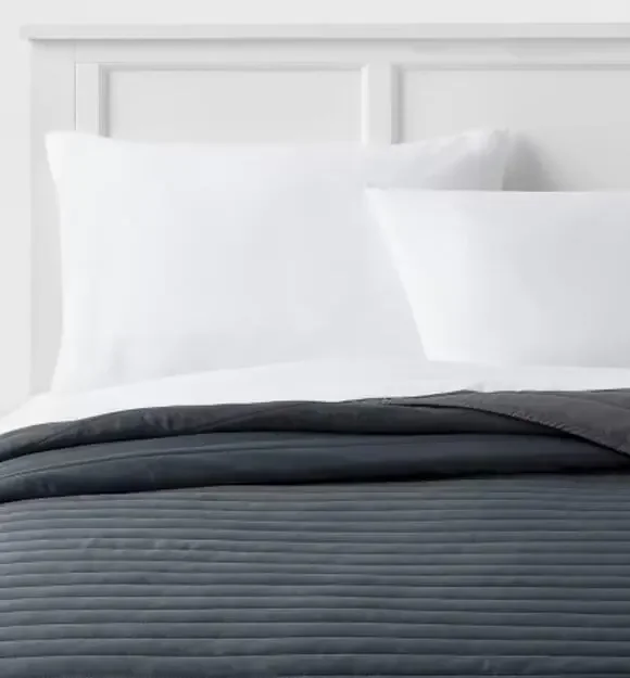 NWT Twin/Twin Extra Long Satin Quilt Dark Gray - Room Essentials™: