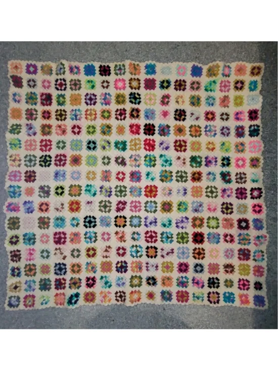 Vintage Handmade Crochet Granny Square Afghan Blanket Multicolor 50x53